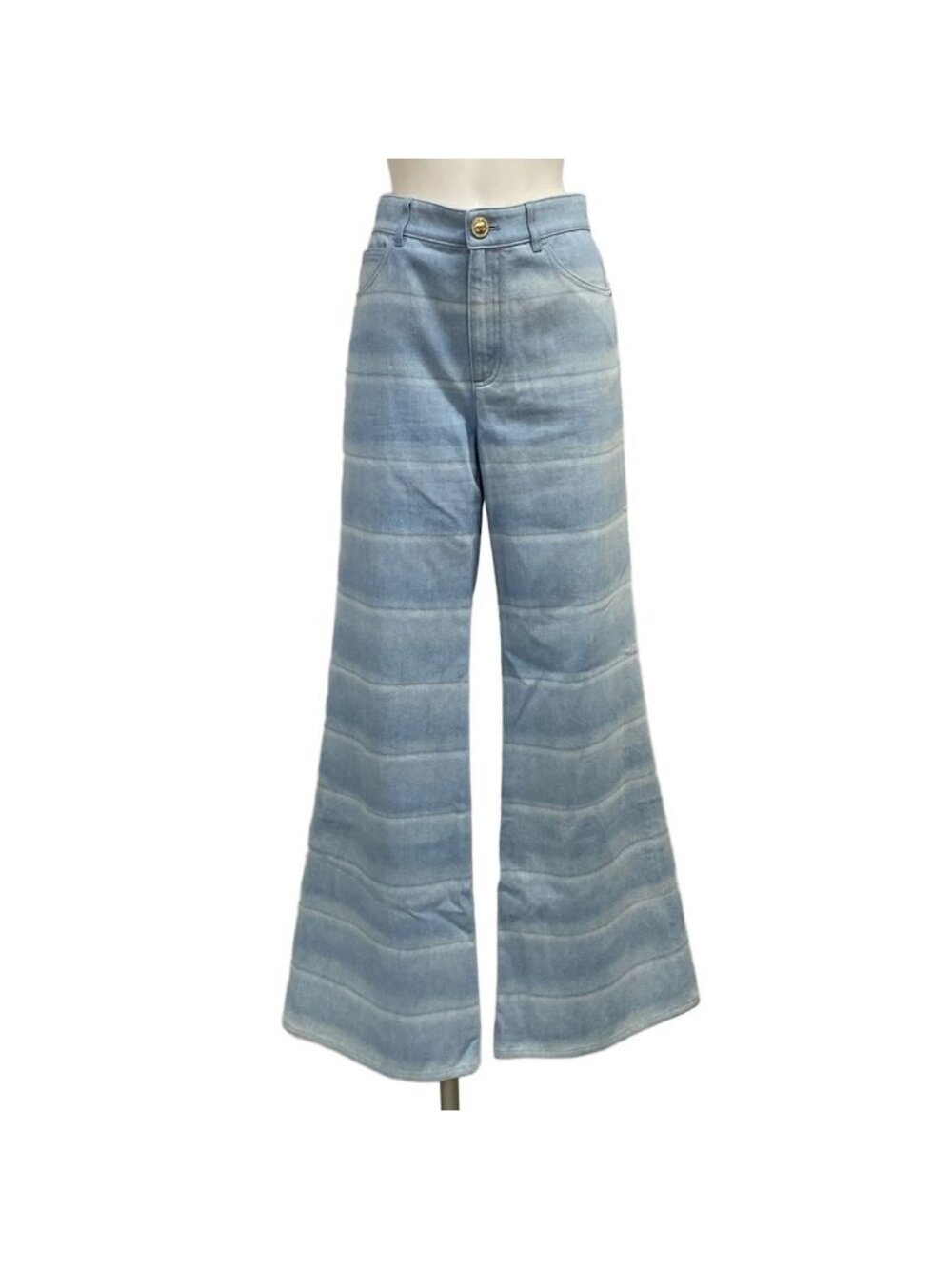 Chanel Jeans M Light Blue Full Length Border Lame Cotton 38